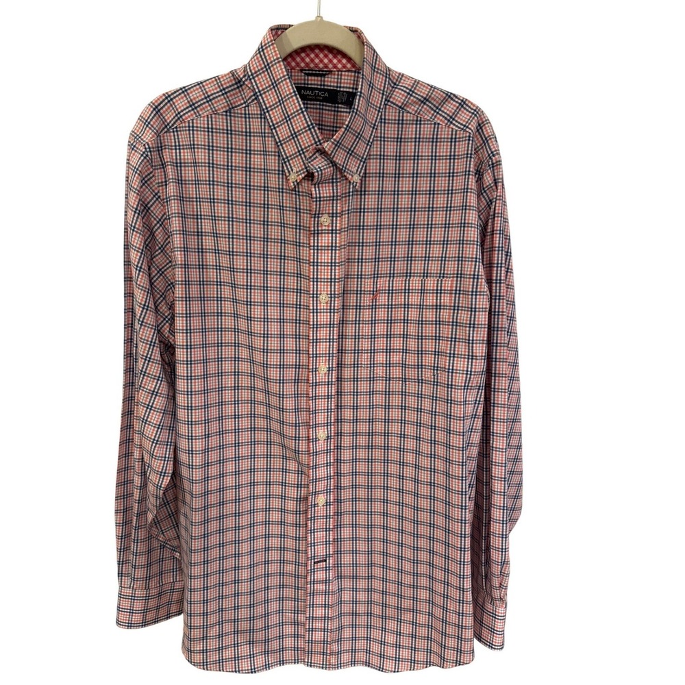 Nautica Mens Button Down Shirt Long Sleeve Plaid Classic Fit Size‎ L